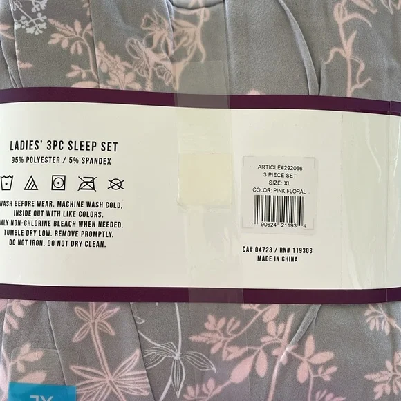 Gloria Vanderbilt Women's Gray and Pink 3-Piece Sleep Set. Mother’s Day Special! - Picture 4 of 4